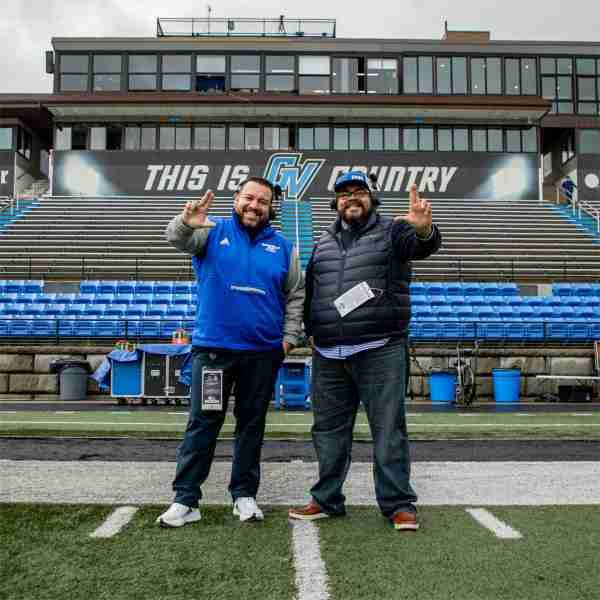 Miguel Esparza and Elio Benitez flash the 'Anchor Up' hand sign prior to the 2023 Anchor-Bone Classic.