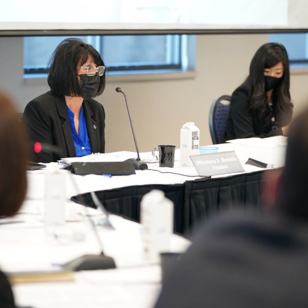 President Philomena V. Mantella and Board Chair Megan Rydecki at the board meeting