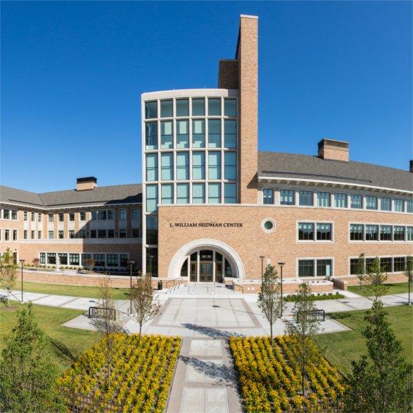 Front exterior of the L. William Seidman Center on the Pew Campus in Grand Rapids, Mi. Taken July 10, 2013