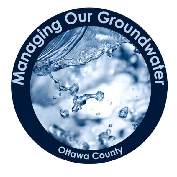 A logo for the groundwater management plan that says "Managing our groundwater - Ottawa County" and shows a stock photo of splashing water.