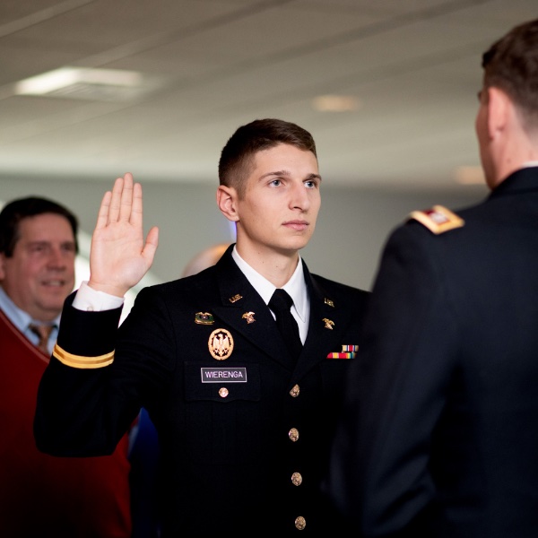 Jackson Wierenga in uniform for a ceremony commissioning him as a U.S. Army officer.