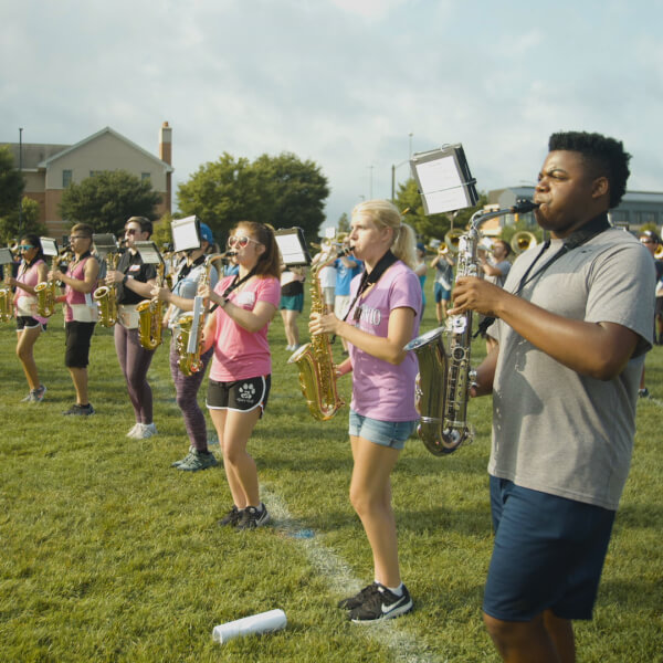 The Laker Marching Band rehearses.