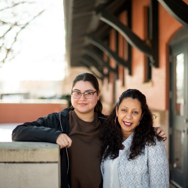 Janell Ramos-Ramos, left, and Jullianie Mackey stand outside the Depot, where the TRIO office is.