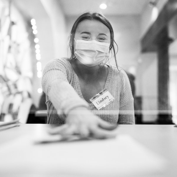 Student worker at the GVSU testing site.