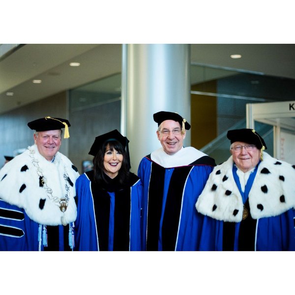GVSU President Philomena V. Mantella and former presidents Thomas Haas, Mark Murray and Arend Lubbers