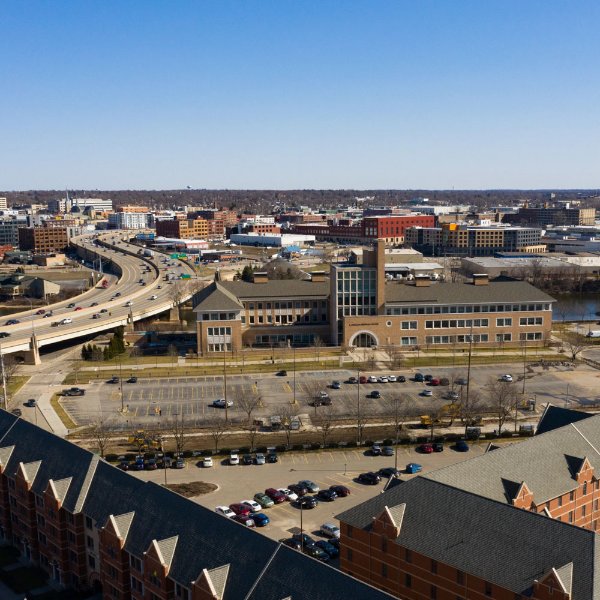Aerial view of the L. William Seidman Center in Grand Rapids.