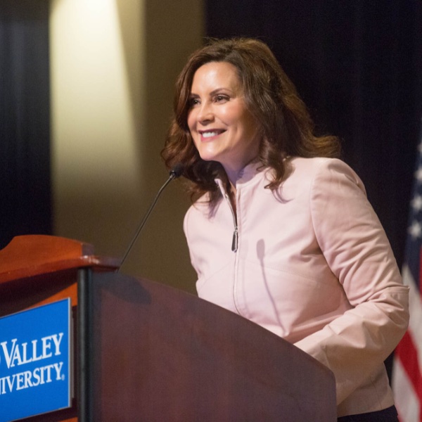 Gov. Whitmer at a lectern speaking