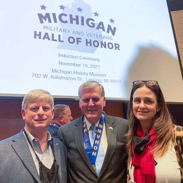 President Thomas J. Haas with Greg Sanial, vice president for Finance and Administration, and Jill Wolfe, military and veterans resource manager.