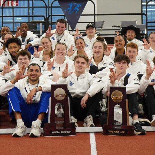 GVSU track and field student athletes celebrate their national championships.