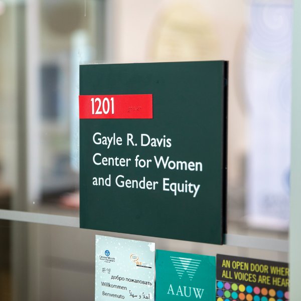 sign outside office 1201 that reads Gayle R. Davis Center for Women and Gender Equity