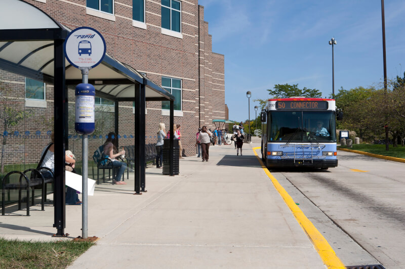 Students utilize the bus from the Kirkhof Center on the Allendale Campus.