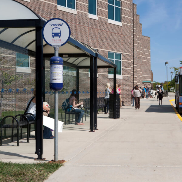 Students utilize the bus from the Kirkhof Center on the Allendale Campus.