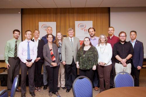 President Thomas J. Haas stands with teachers from the ELS Language Center during the center�s graduation ceremony October 17.