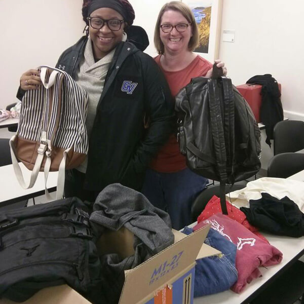 Photo of student and staff member at Repair Clinic