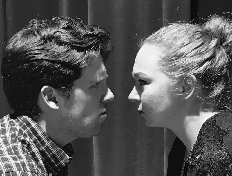 Kevin McCasland (left) as John and Christa Wright (right) as Carol in "Oleanna."