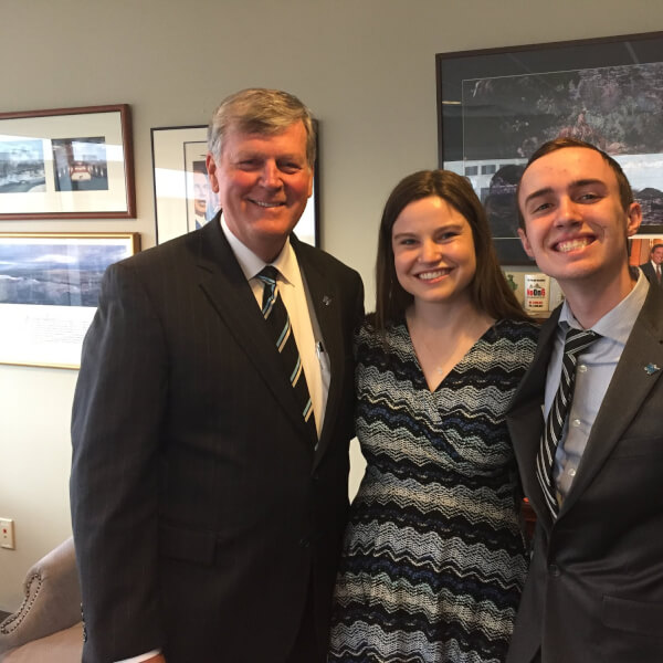 President Thomas J. Haas, left, with Ella Fritzemeier, president of Student Senate, and Sean O'Melia, executive vice president of Student Senate.