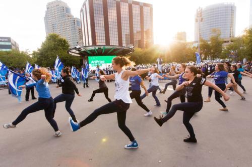 The GVSU Dance Company performed a flashmob during the 2015 ArtPrize kick off. Photo by Rex Larsen