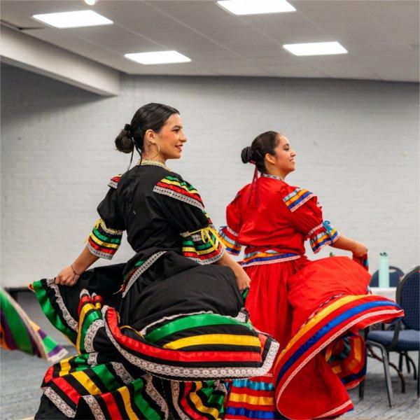 Dancers from the student dance group Monarcas perform at the César Chávez celebration.