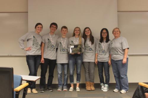 West Catholic High School students Michael Proulx, Ida Zhou, Noach Clements, Maddie Ripple and Kenzie Kraus, with coaches Sandra Golembiewski and Samantha Kemperman, won the 2nd annual Math-Team-Matics tournament high school division on November 8.