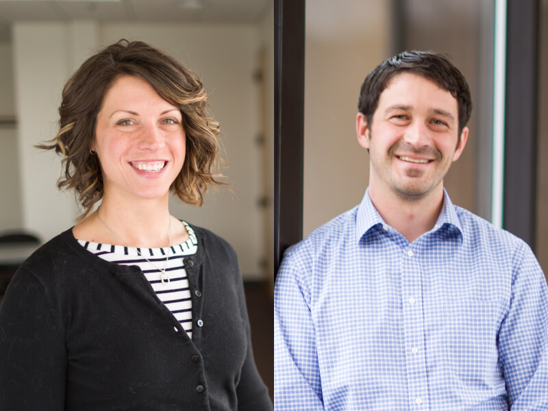 headshots of woman, man