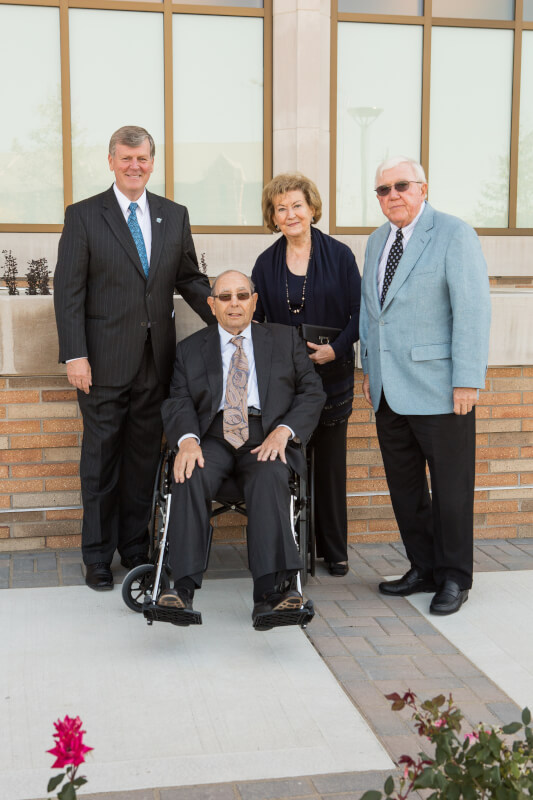From left, President Thomas J. Haas, Rich DeVos, Helen DeVos and President Emeritus Don Lubbers.