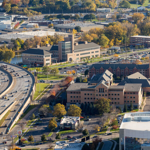 Aerial photo of the L. William Seidman Center
