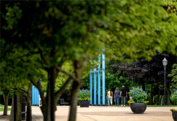 Lakers walk around the Transformational Link on GVSU's Valley Campus.