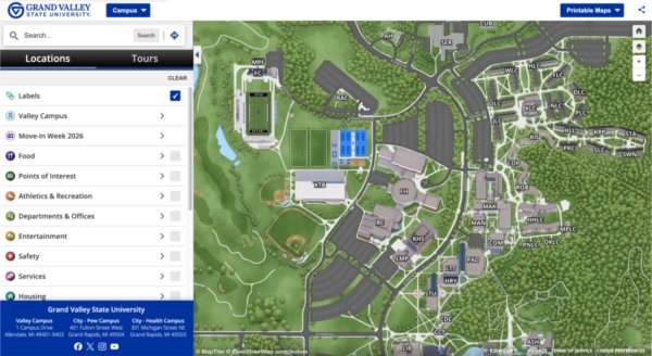 A screenshot of the online map available at map.gvsu.edu . 