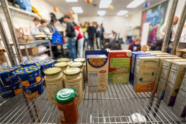 The view from a food shelf of the Replenish Basic Needs Center on the GVSU Valley Campus.