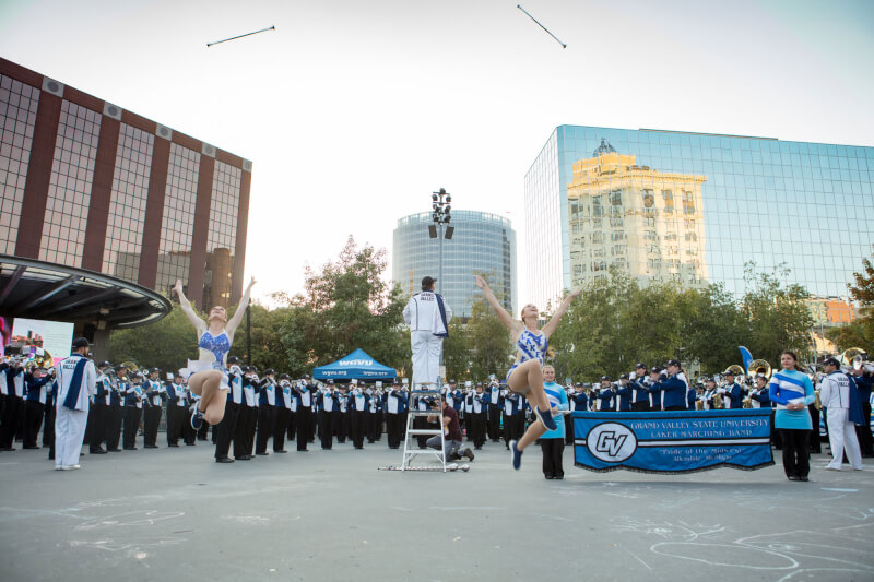 The Laker Marching Band performing during the 2017 ArtPrize opening ceremony.