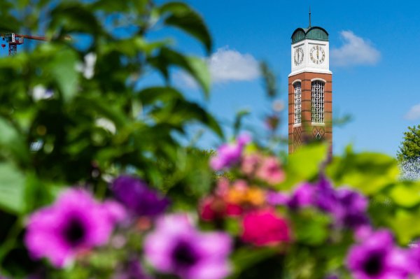 Carillon in the background with flowers foreground