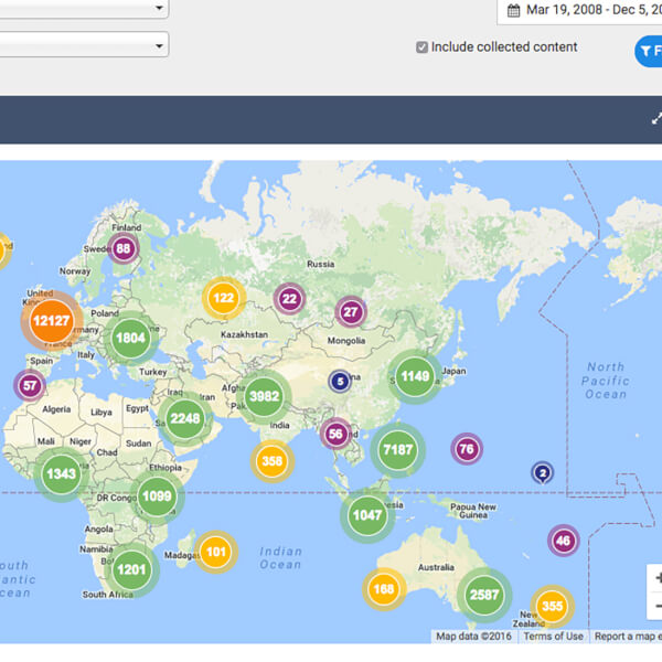This image shows where in the world people have downloaded senior projects by Meijer Honors College students.