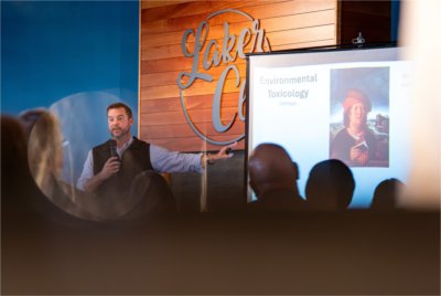 Ryan Otter, vice provost of Research and Innovation, delivers his lecture during the Laker Club Talks series. 