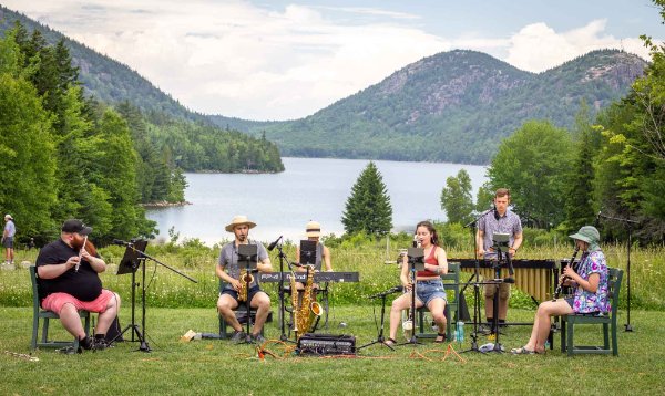 The GVSU New Music Ensemble performs in Acadia National Park.