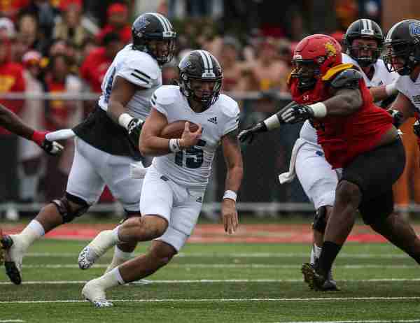 Grand Valley running back looks for a gap in the Ferris State defense.