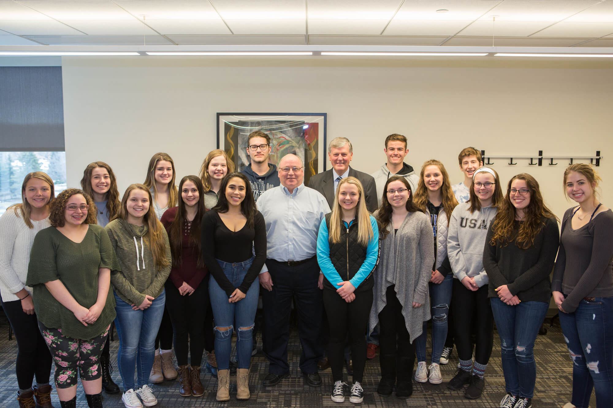 Seventeen high school students from Manistique toured the Allendale Campus and met with President Haas to hear about his career journey and what makes Grand Valley unique.