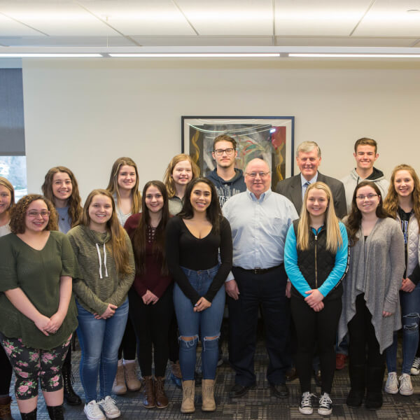 Seventeen high school students from Manistique toured the Allendale Campus and met with President Haas to hear about his career journey and what makes Grand Valley unique.