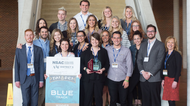 The NCAS team pictured after winning the American Advertising Federation's District 6 competition.