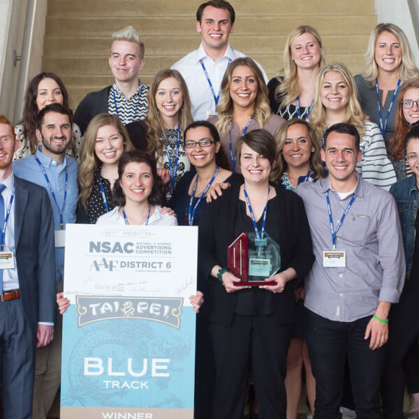 The NCAS team pictured after winning the American Advertising Federation's District 6 competition.