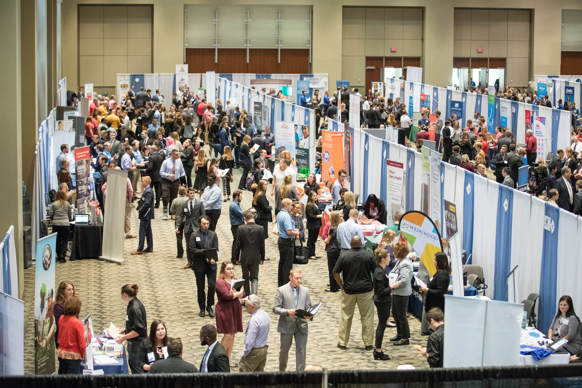 A crowd at one of GVSU's previous career and internship fairs at DeVos Place in Grand Rapids.