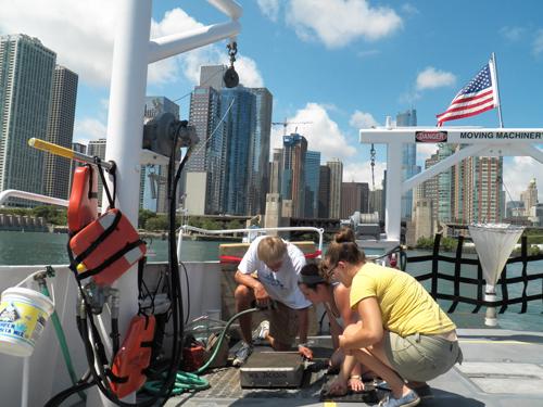 Samples are analyzed on the W.G. Jackson off the shoreline of Chicago during a 2012 tour.