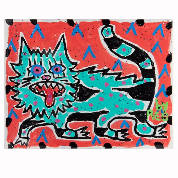 An artistic, colorful image of a cat