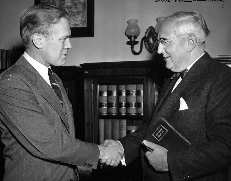 Senator Arthur Vandenberg, right, with then-Congressman Gerald Ford.