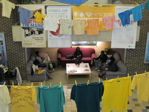 The Clothesline Project display in the Kirkhof Center.