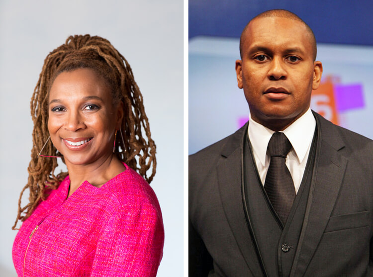 Kimberlé Crenshaw on left, and Kevin Powell on right in side-by-side photo