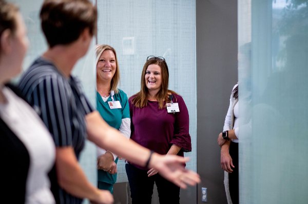 Staff members at the GVSU Campus Health Center are introduced during an open house celebration at the location September 27. 