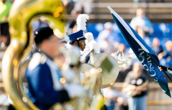 The Laker Marching Band takes to the field to start off the Homecoming football game agains Wayne State October 3. 