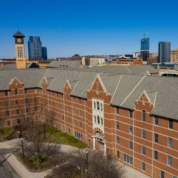aerial photo of Winter Hall, Pew Grand Rapids Campus
