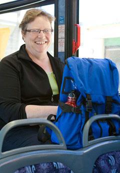 Mary Morgan rides the Campus Connector Bus