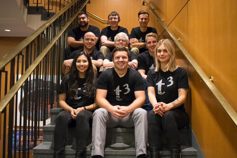 Pictured is the T3 team responsible for the anyBODYS app; it details locations of single-user restroom and nursing nest in campus buildings that are open to the public.